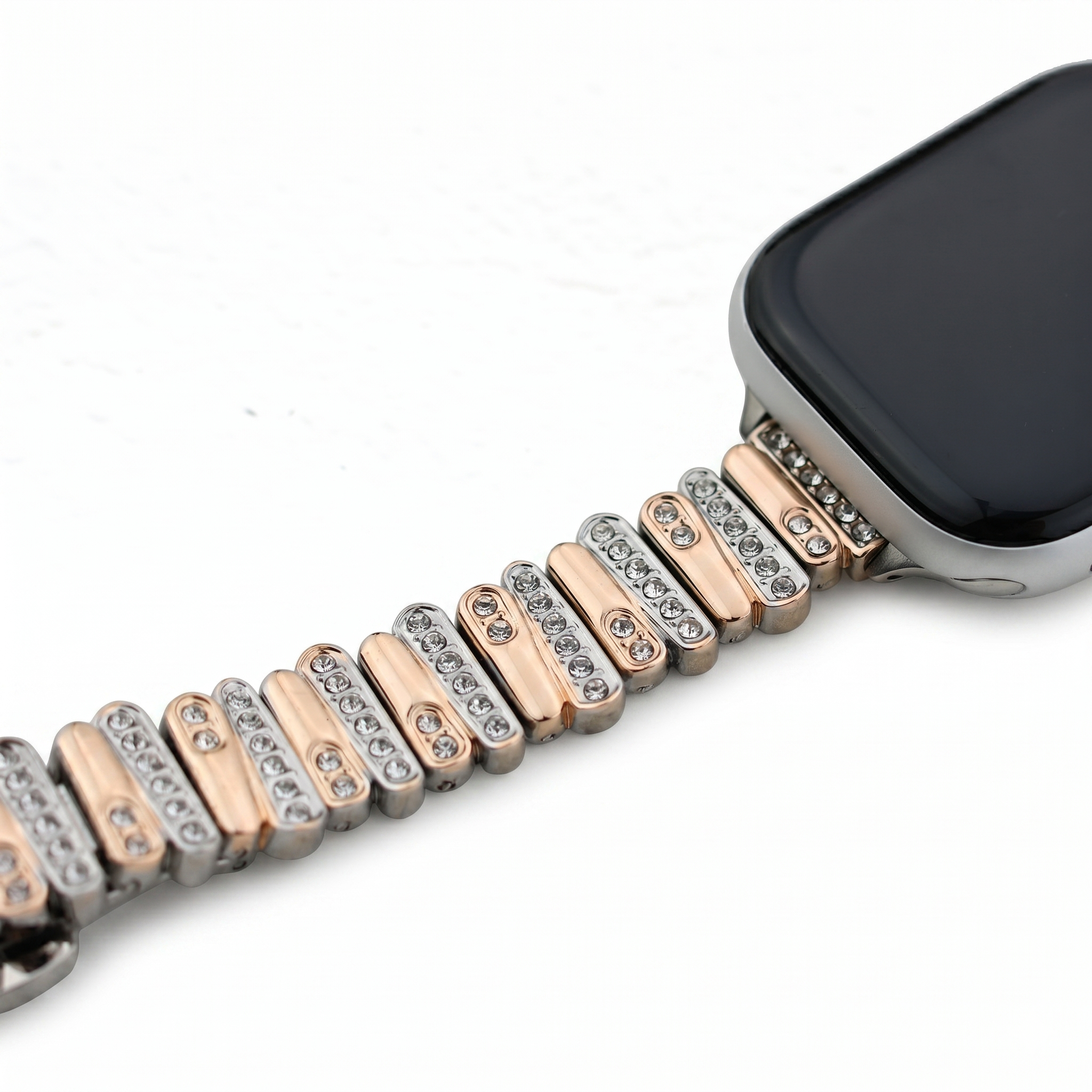 Color-Blocked Diamond Apple Watch Band with Butterfly Clasp