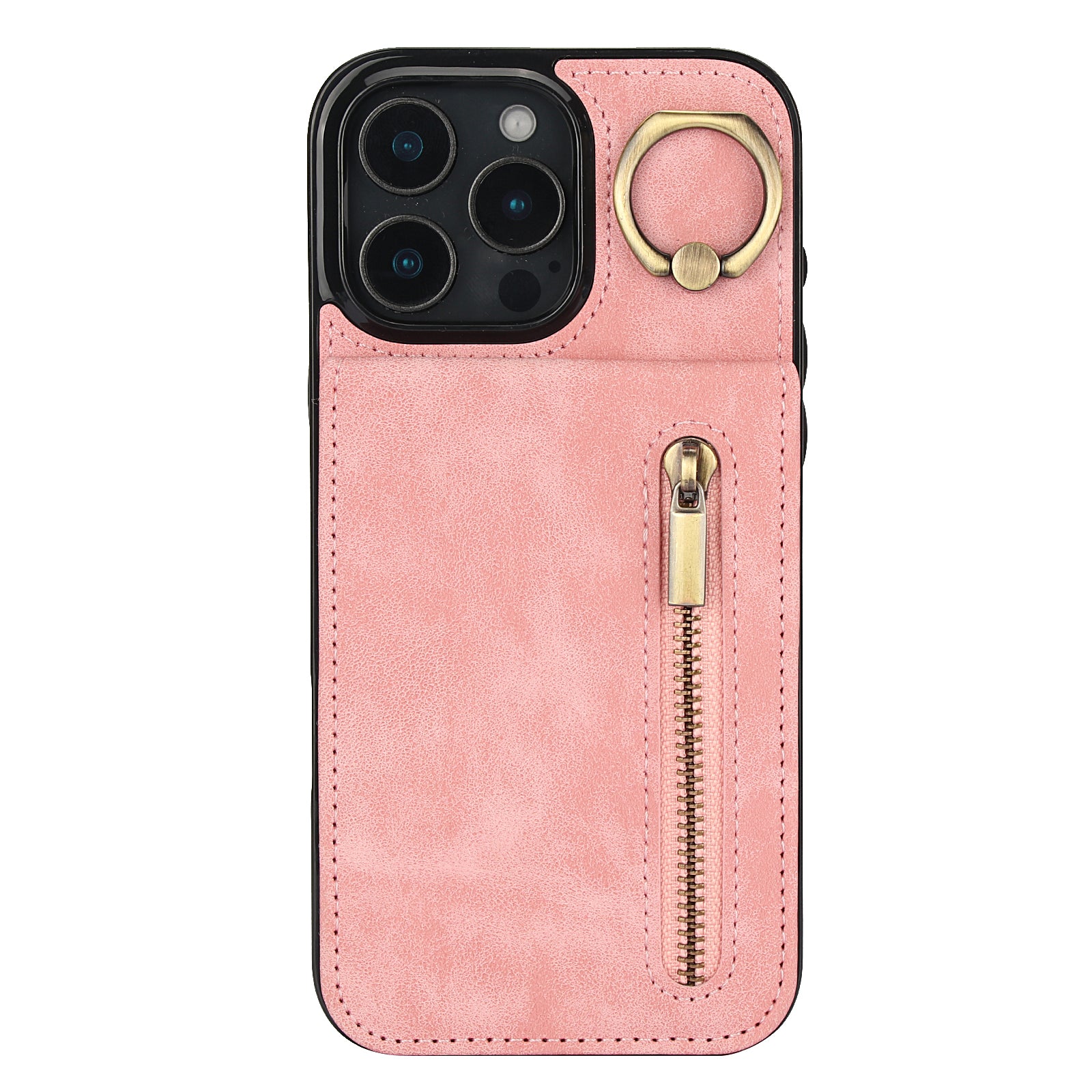 Vintage Suede-Look Flip Wallet Ring Case for iPhone