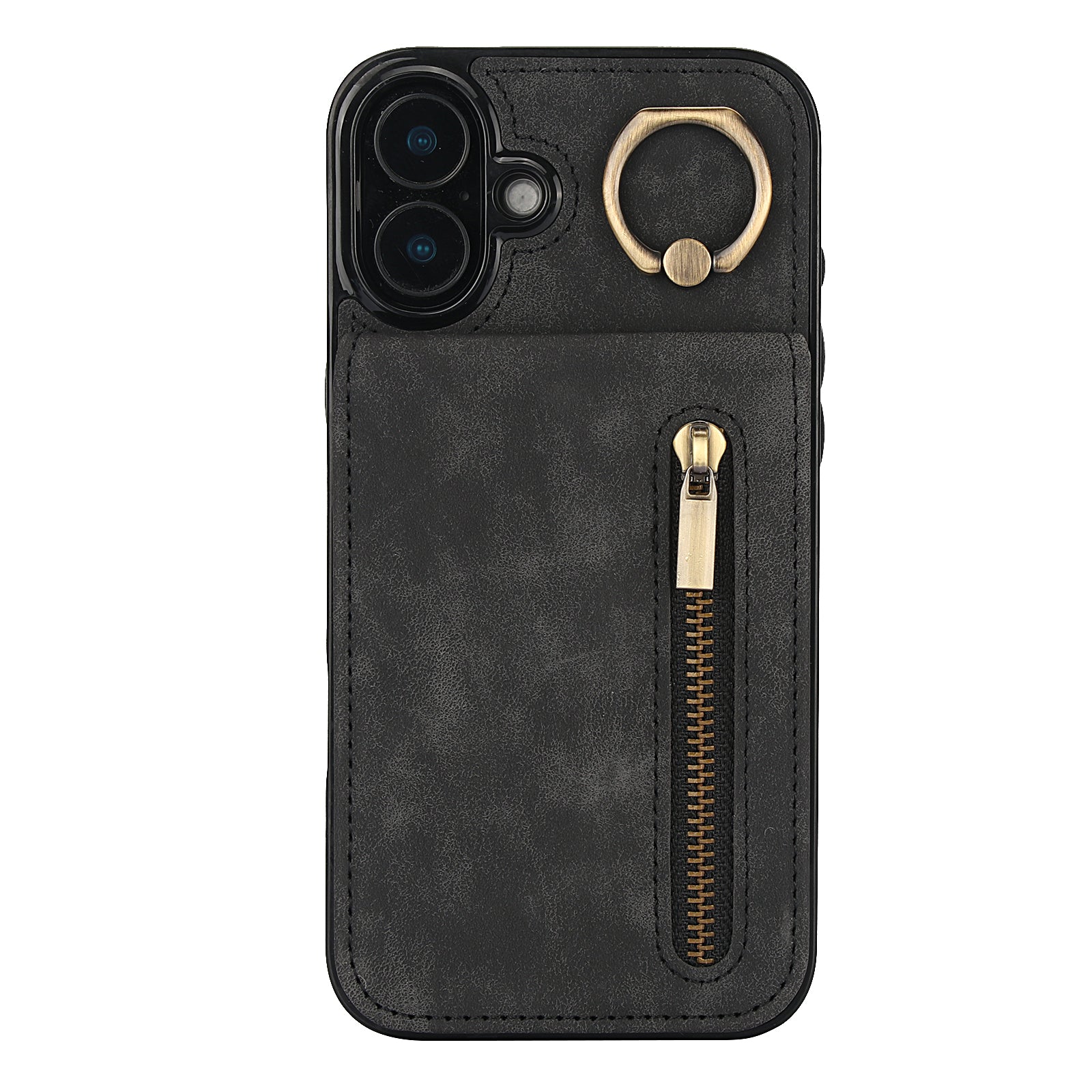 Vintage Suede-Look Flip Wallet Ring Case for iPhone