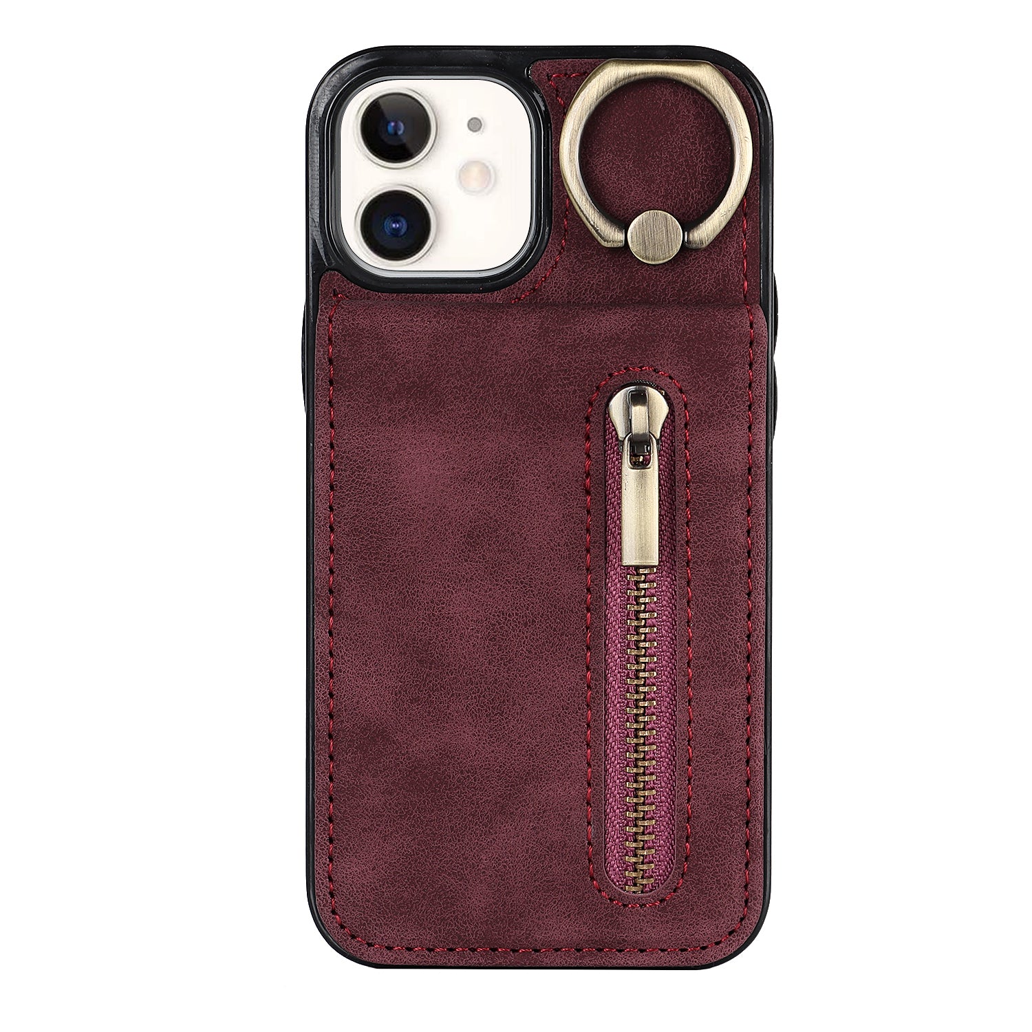 Vintage Suede-Look Flip Wallet Ring Case for iPhone