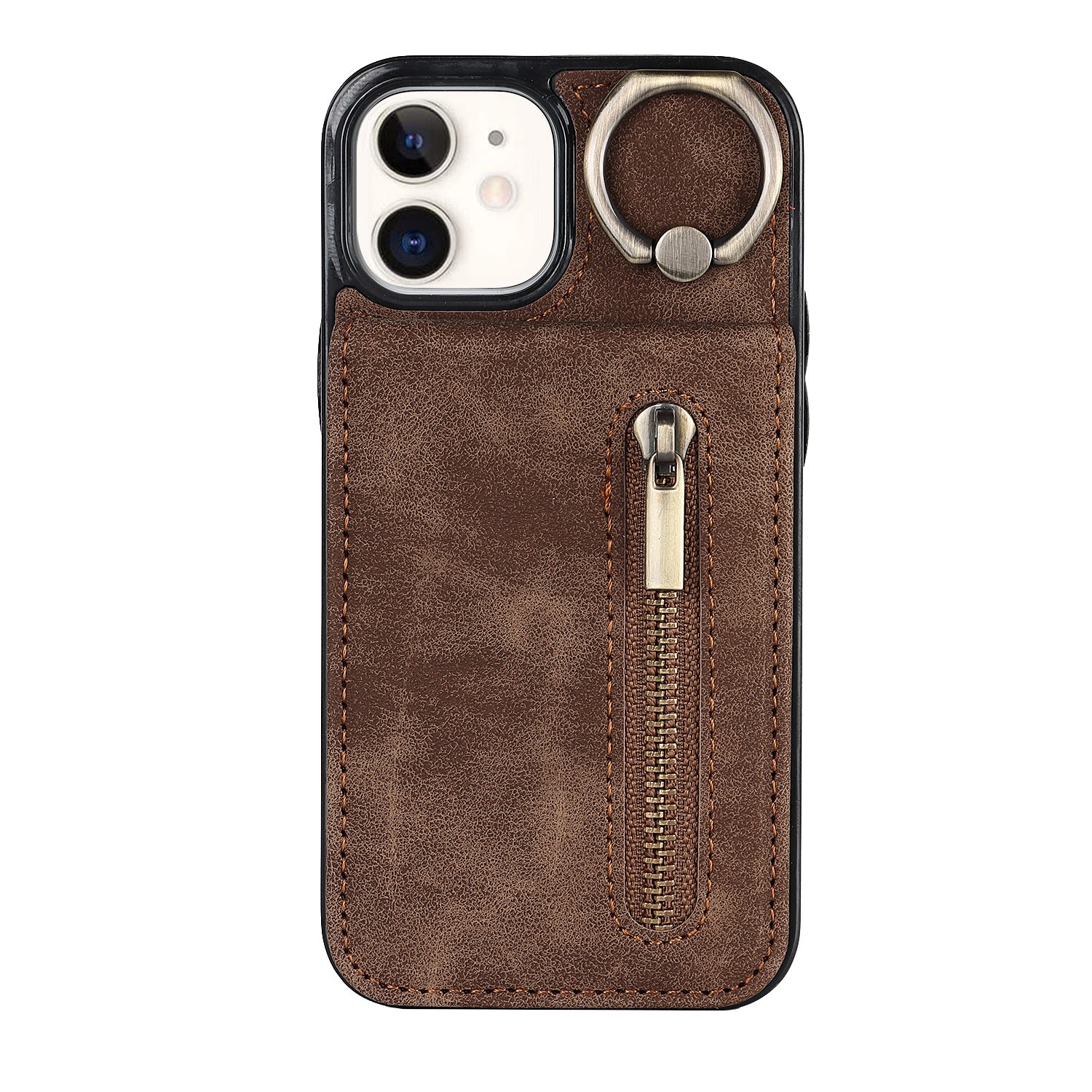 Vintage Suede-Look Flip Wallet Ring Case for iPhone