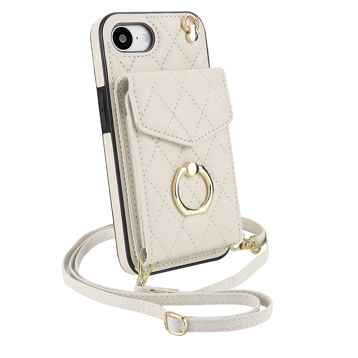 Quilted Leather Crossbody Wallet Case for iPhone