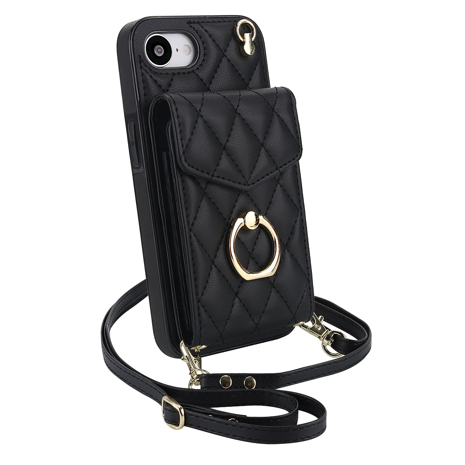 Quilted Leather Crossbody Wallet Case for iPhone