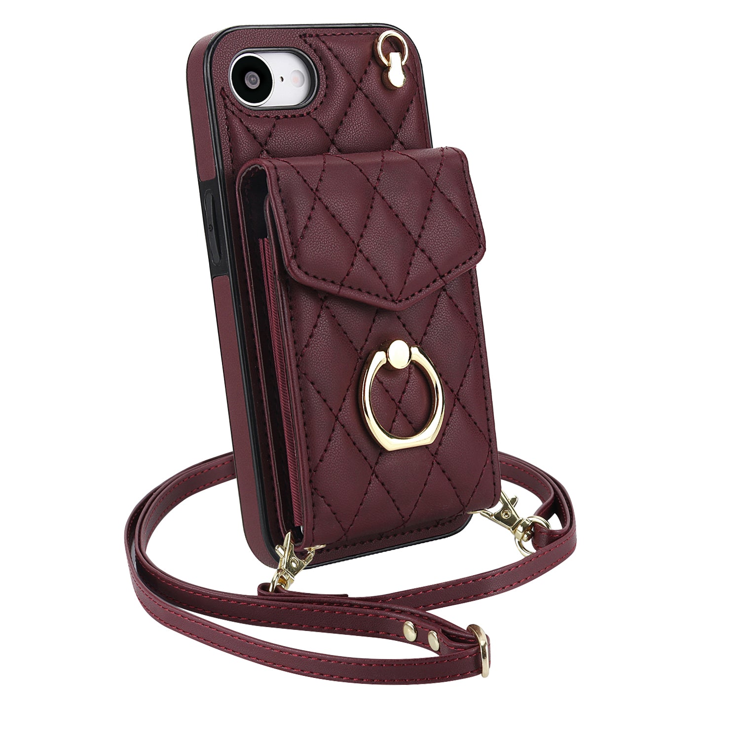 Quilted Leather Crossbody Wallet Case for iPhone