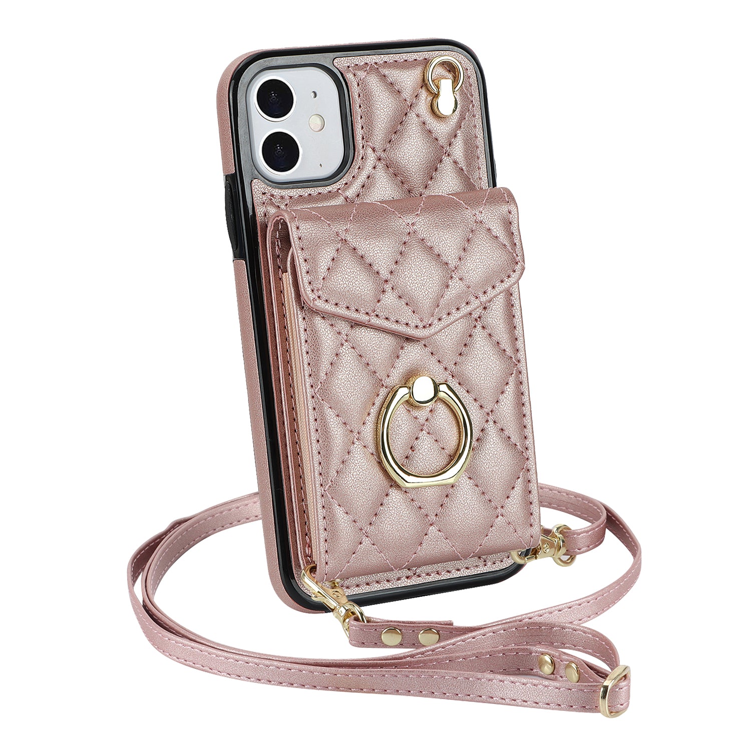 Quilted Leather Crossbody Wallet Case for iPhone