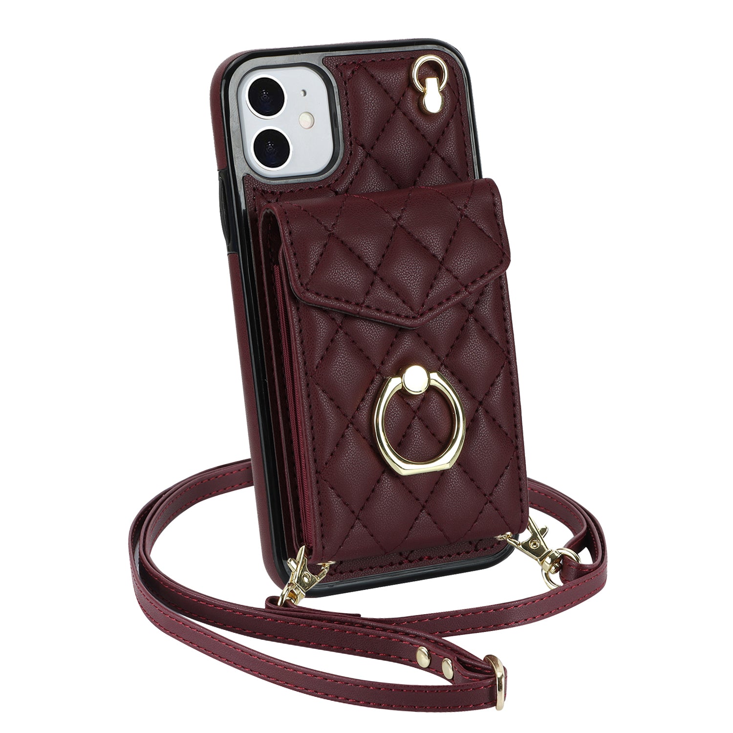 Quilted Leather Crossbody Wallet Case for iPhone