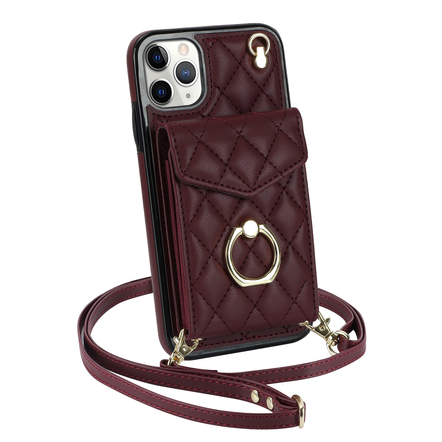 Quilted Leather Crossbody Wallet Case for iPhone