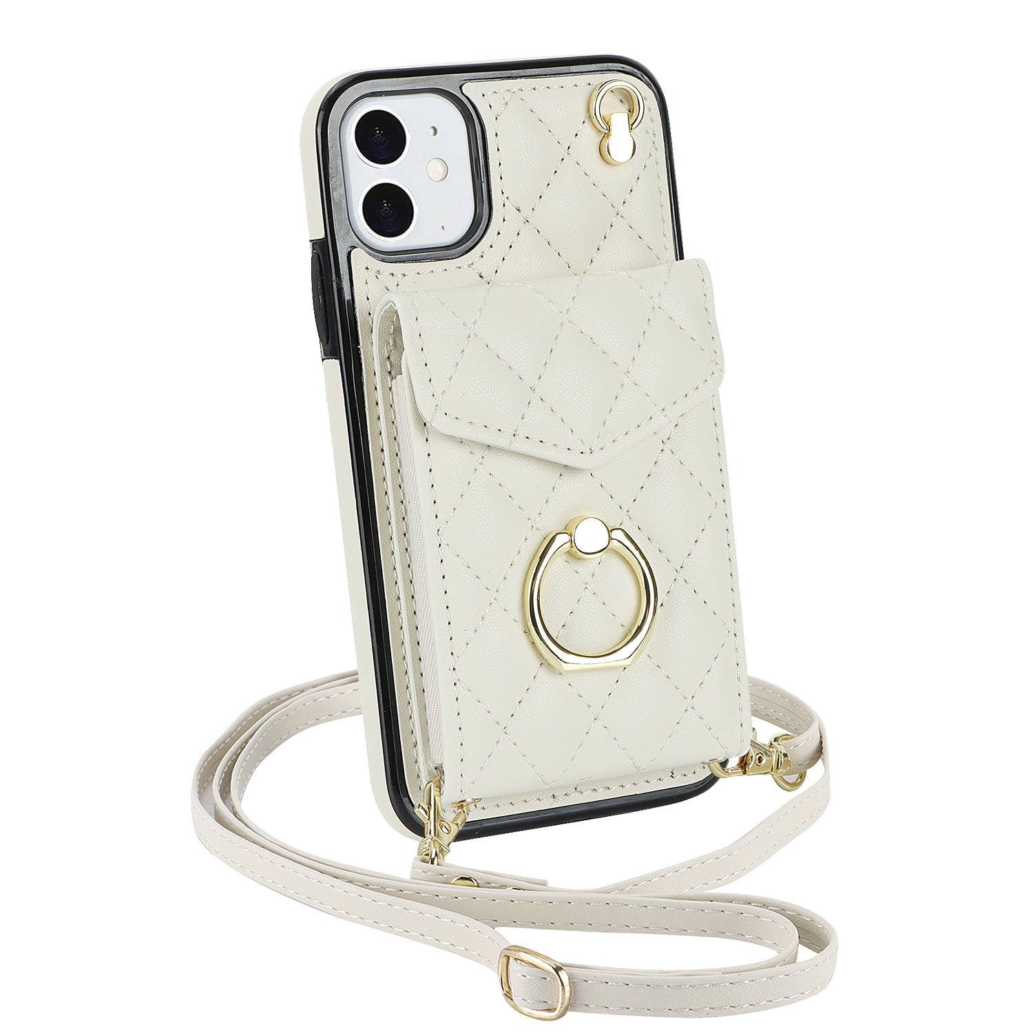 Quilted Leather Crossbody Wallet Case for iPhone