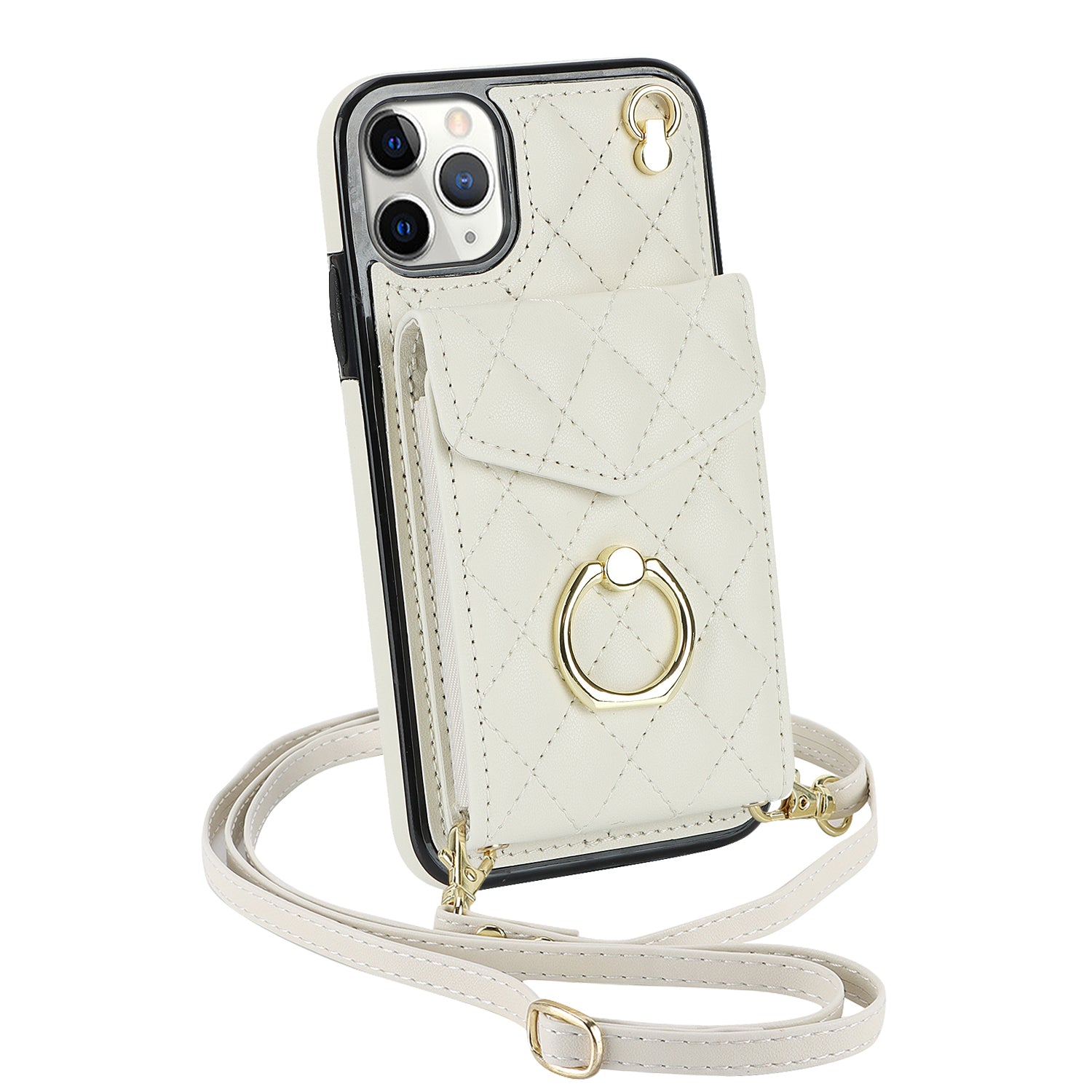 Quilted Leather Crossbody Wallet Case for iPhone
