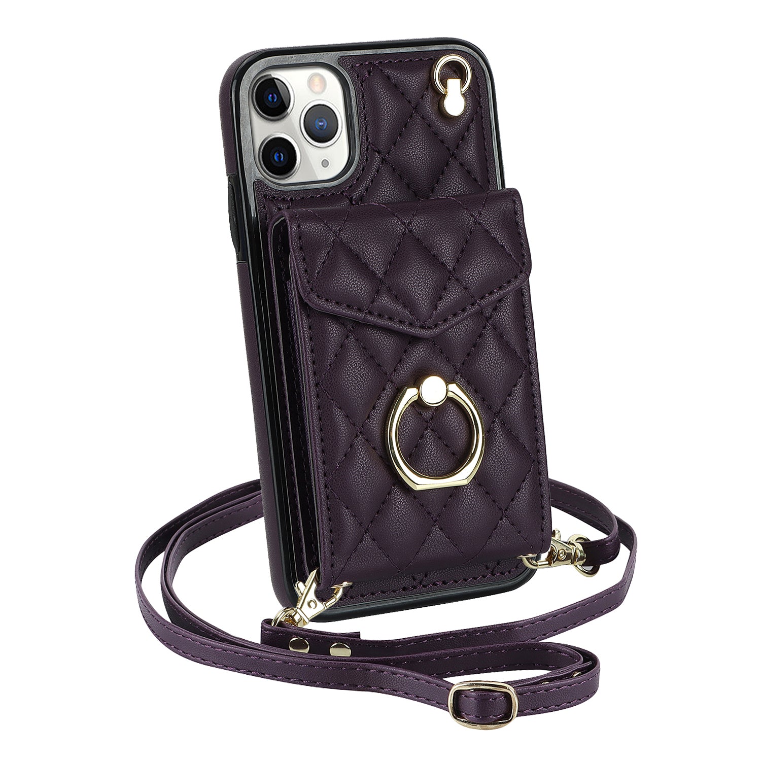 Quilted Leather Crossbody Wallet Case for iPhone