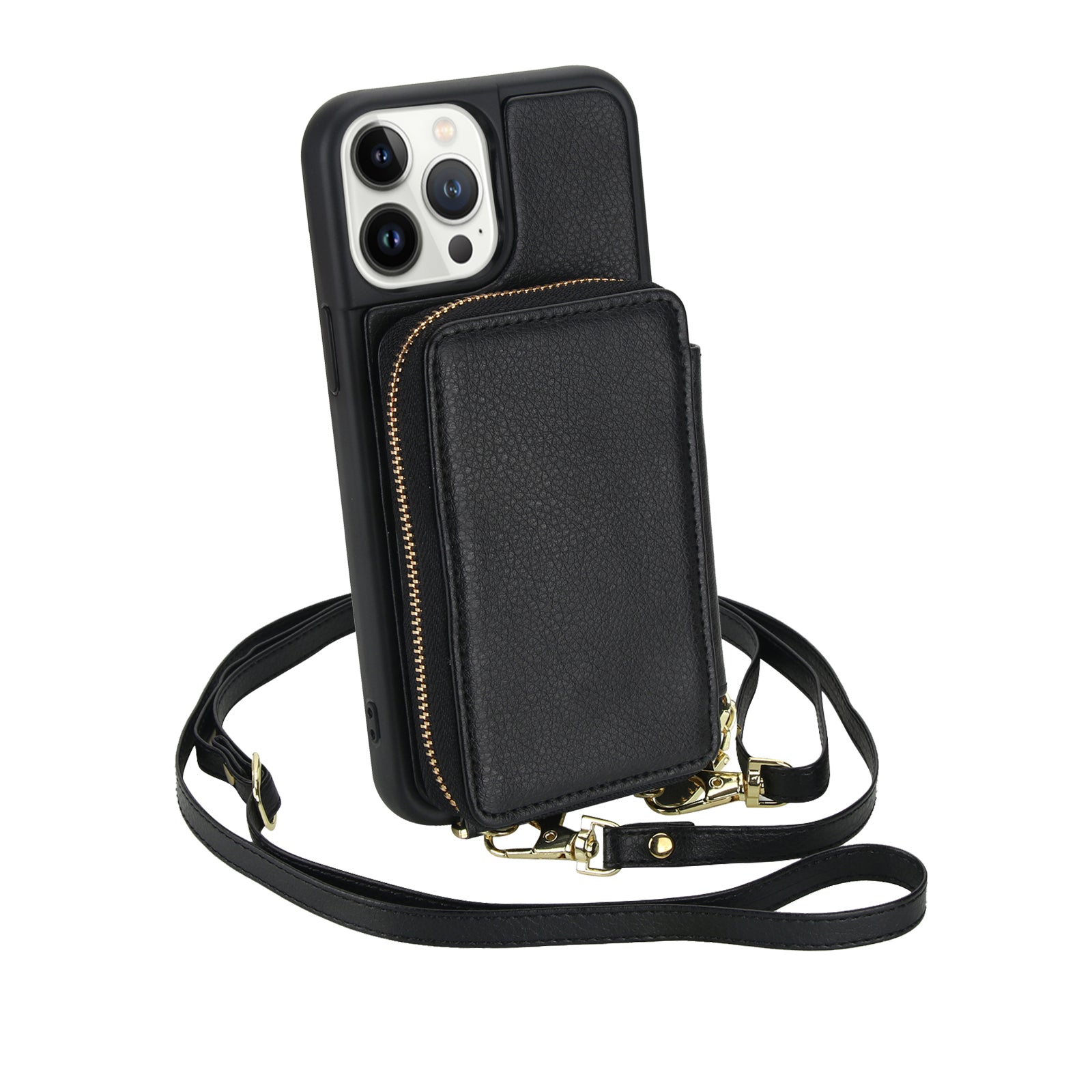 Textured Zip Wallet Crossbody Case for iPhone