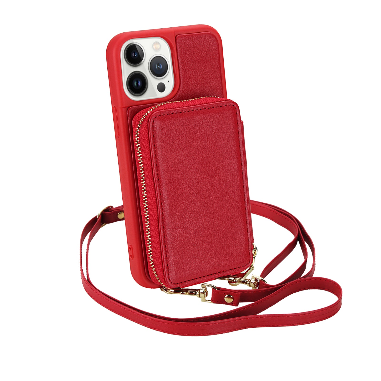 Textured Zip Wallet Crossbody Case for iPhone