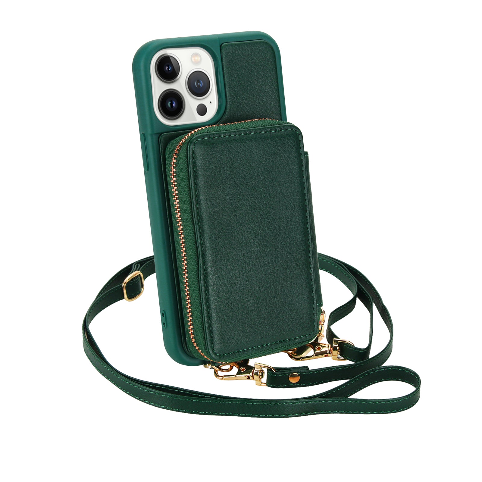 Textured Zip Wallet Crossbody Case for iPhone