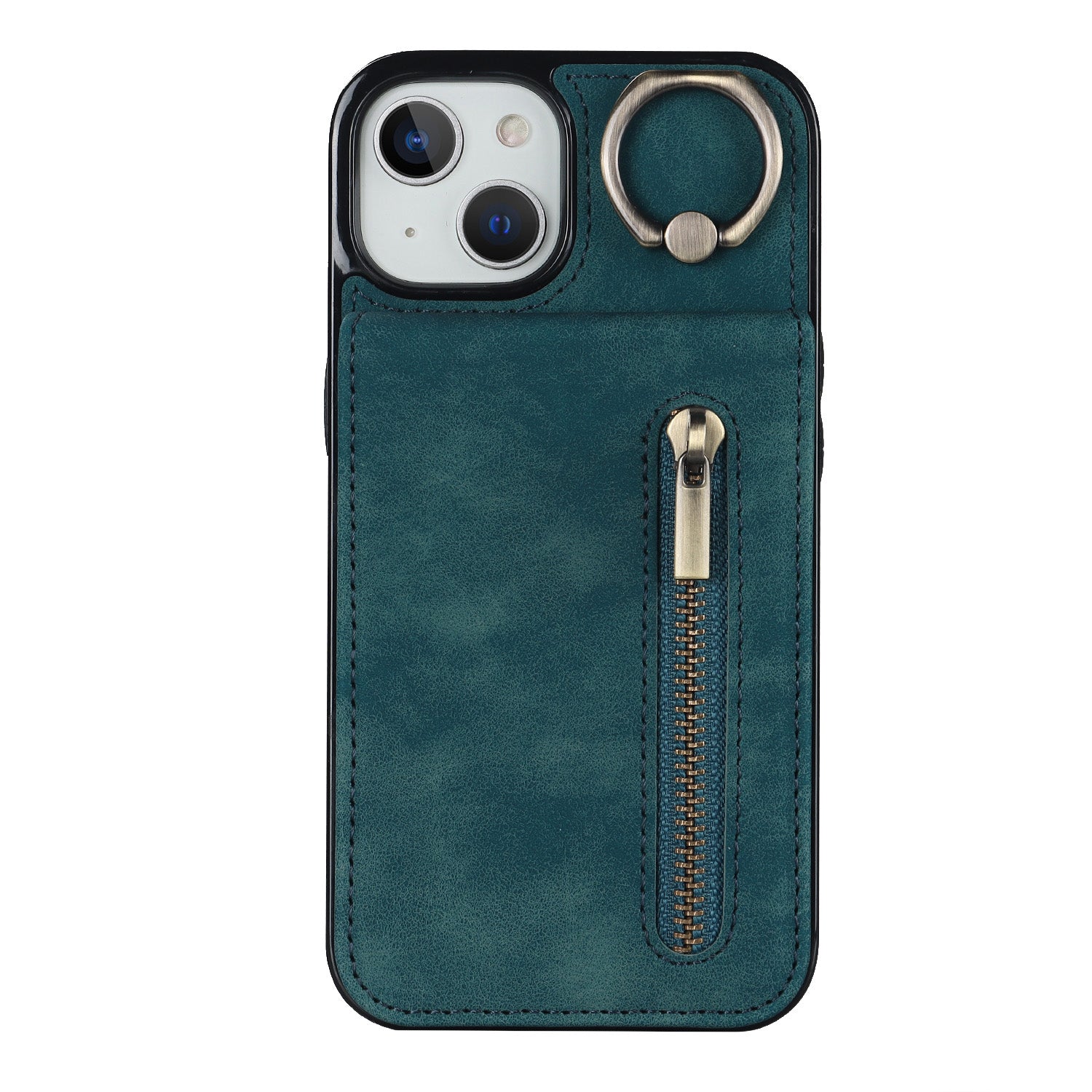 Vintage Suede-Look Flip Wallet Ring Case for iPhone