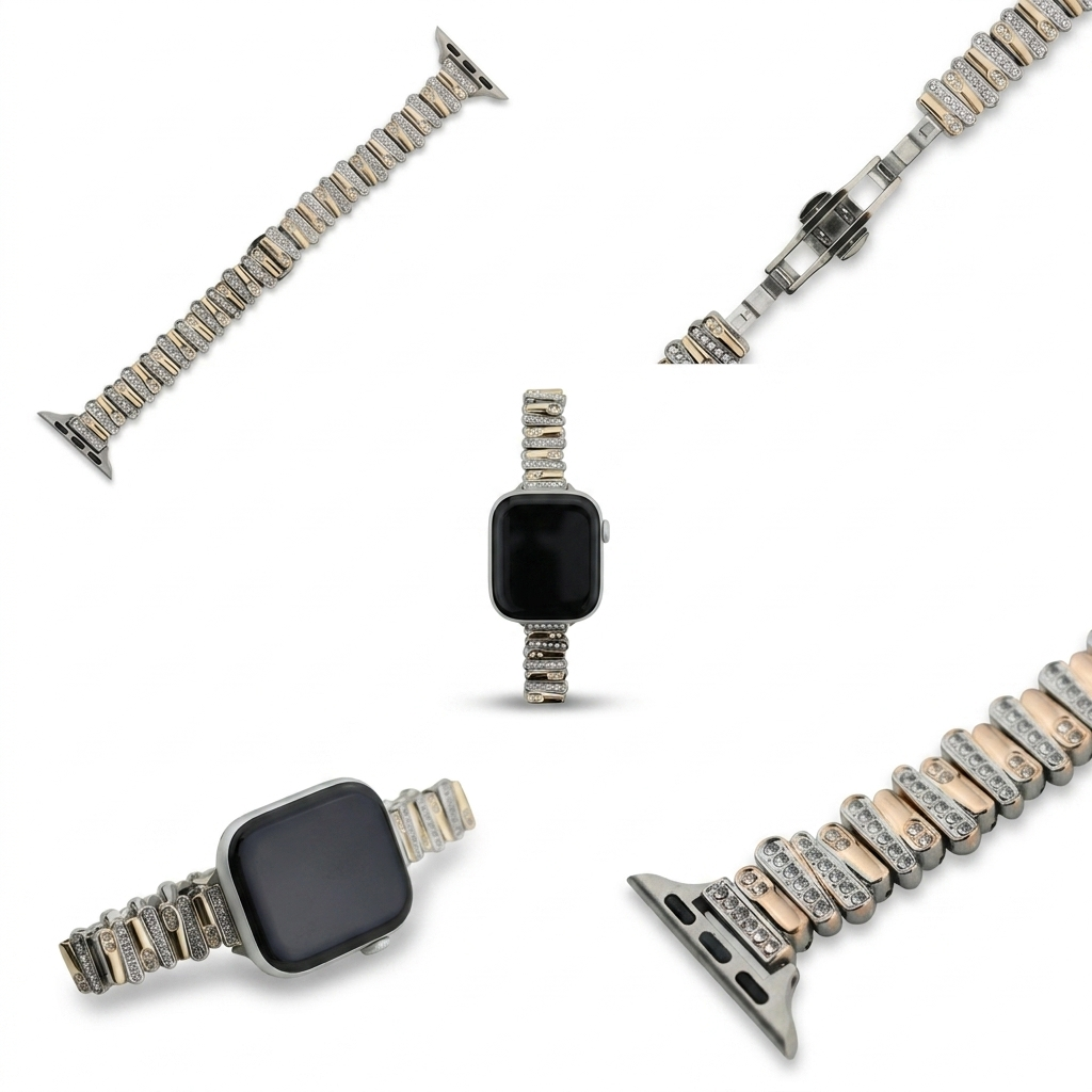 Color-Blocked Diamond Apple Watch Band with Butterfly Clasp