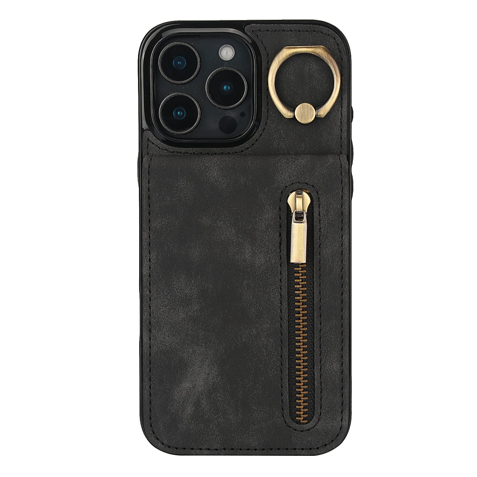 Vintage Suede-Look Flip Wallet Ring Case for iPhone