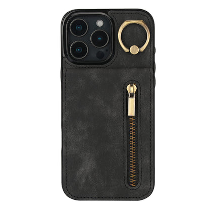 Vintage Suede-Look Flip Wallet Ring Case for iPhone