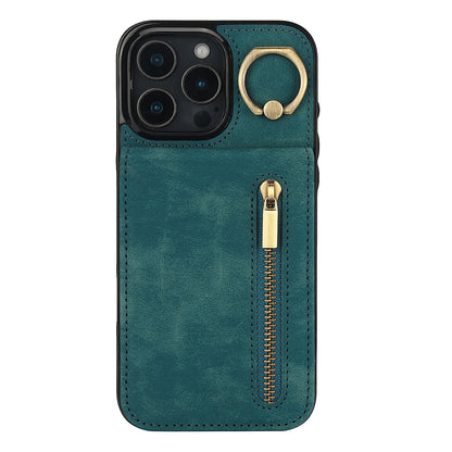 Vintage Suede-Look Flip Wallet Ring Case for iPhone