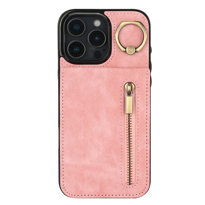 Vintage Suede-Look Flip Wallet Ring Case for iPhone