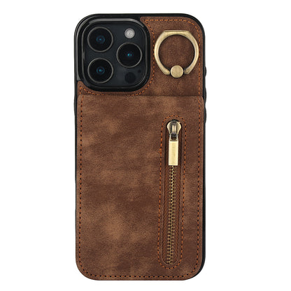 Vintage Suede-Look Flip Wallet Ring Case for iPhone