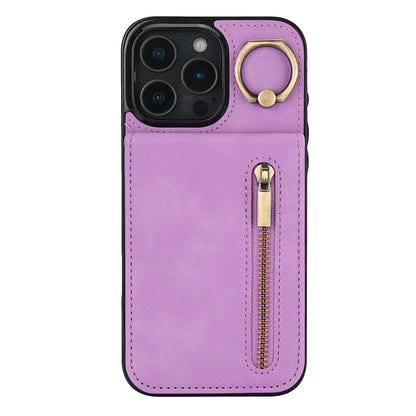 Vintage Suede-Look Flip Wallet Ring Case for iPhone