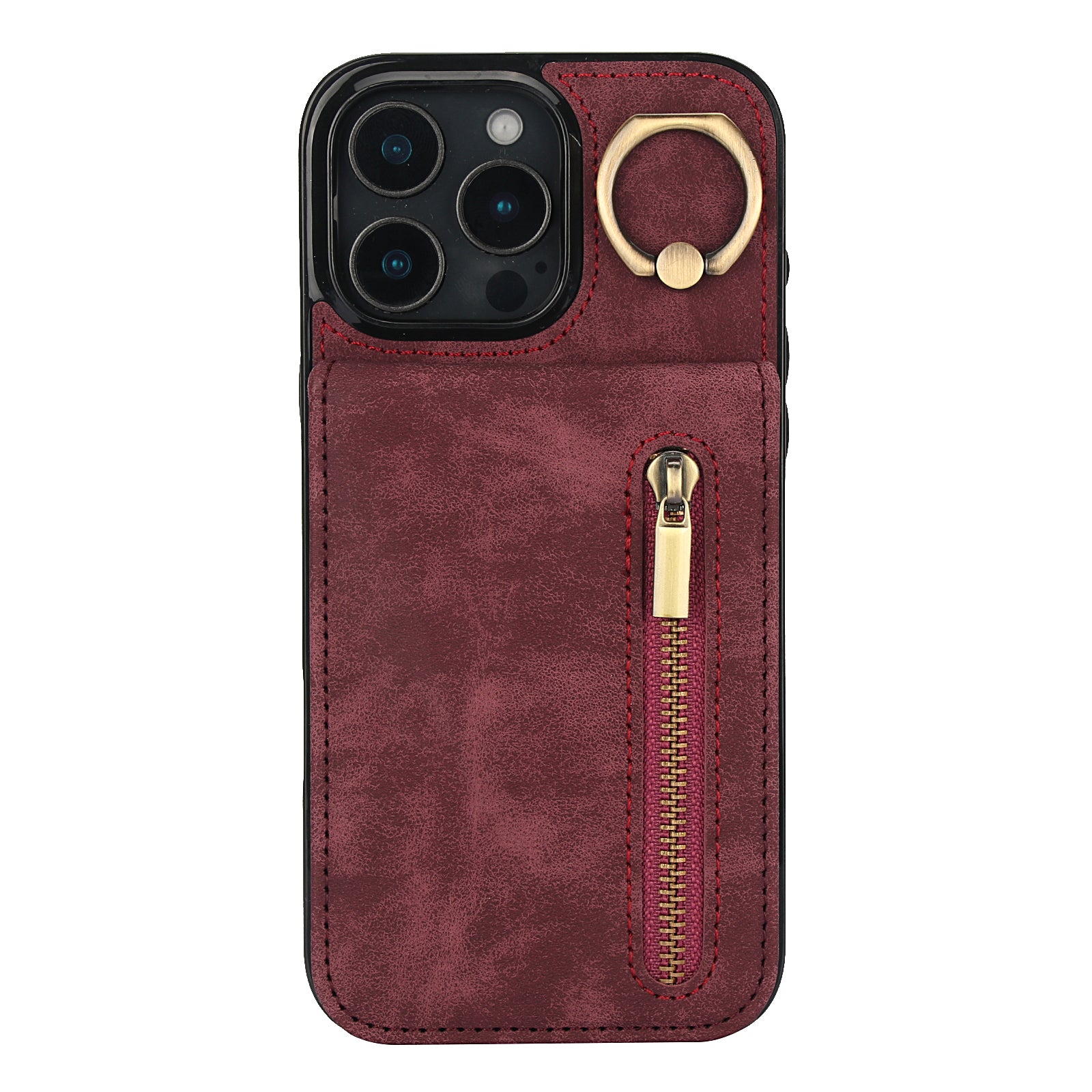 Vintage Suede-Look Flip Wallet Ring Case for iPhone