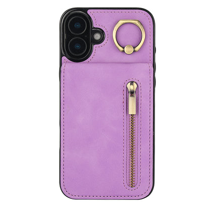 Vintage Suede-Look Flip Wallet Ring Case for iPhone
