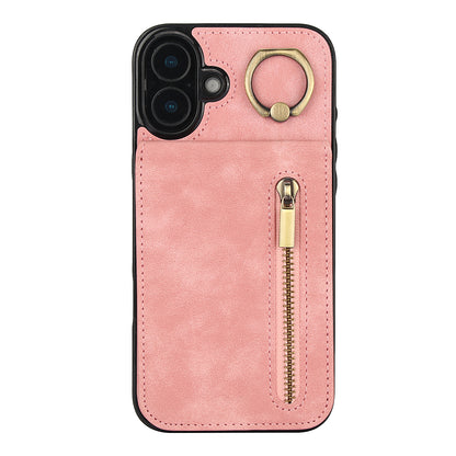 Vintage Suede-Look Flip Wallet Ring Case for iPhone