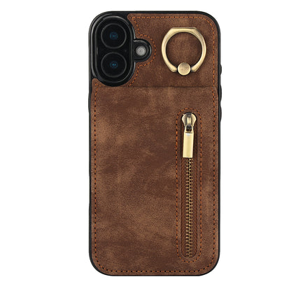 Vintage Suede-Look Flip Wallet Ring Case for iPhone