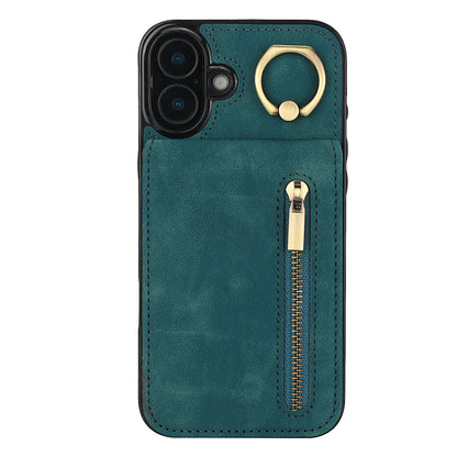 Vintage Suede-Look Flip Wallet Ring Case for iPhone