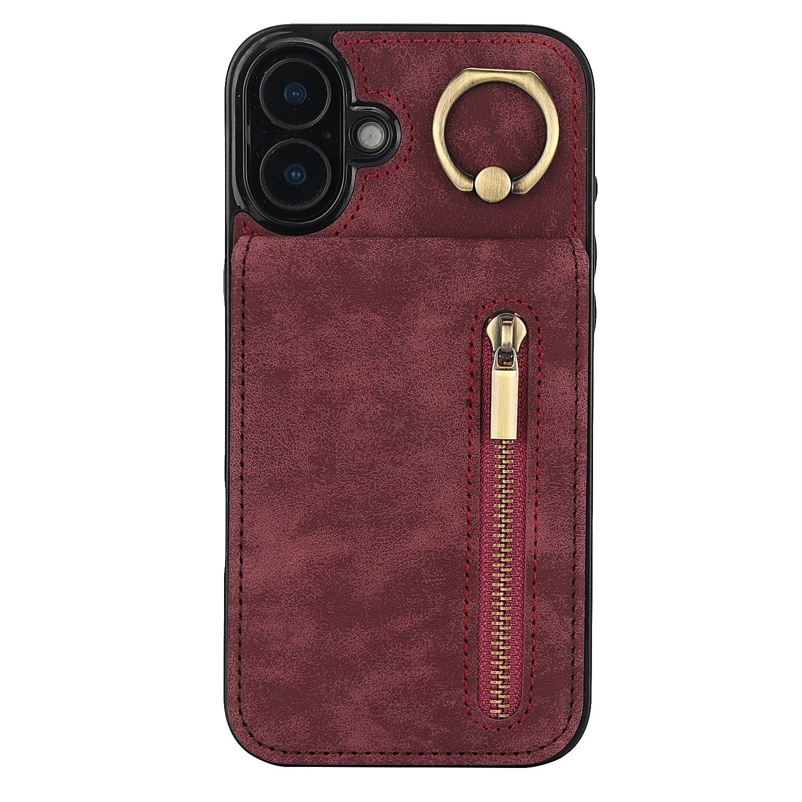Vintage Suede-Look Flip Wallet Ring Case for iPhone