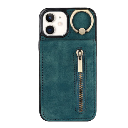 Vintage Suede-Look Flip Wallet Ring Case for iPhone