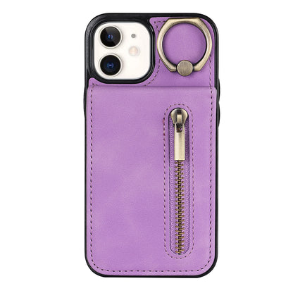 Vintage Suede-Look Flip Wallet Ring Case for iPhone