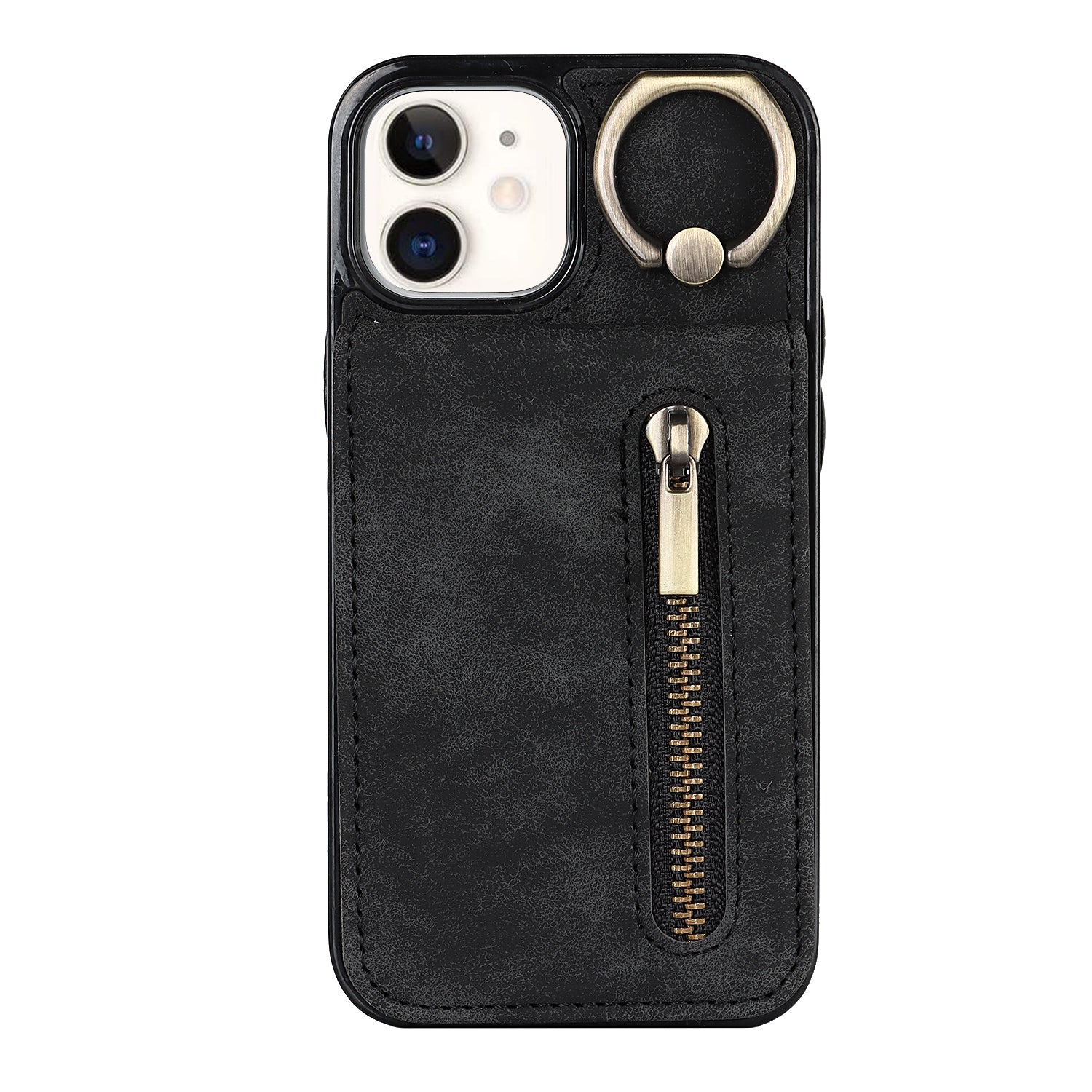 Vintage Suede-Look Flip Wallet Ring Case for iPhone