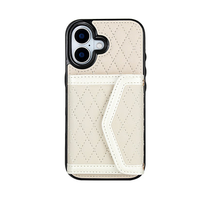 Luxury Quilted Leather Fold Wallet Case for iPhone