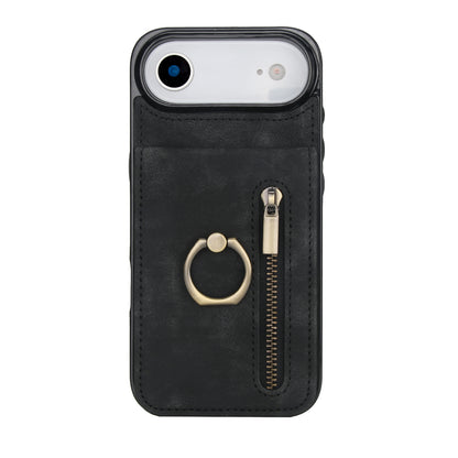 Vintage Suede-Look Flip Wallet Ring Case for iPhone