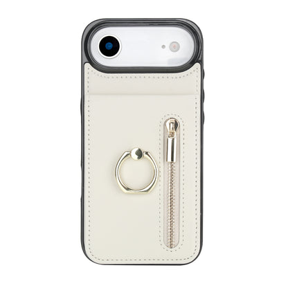 Vintage Suede-Look Flip Wallet Ring Case for iPhone