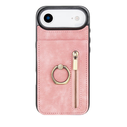 Vintage Suede-Look Flip Wallet Ring Case for iPhone