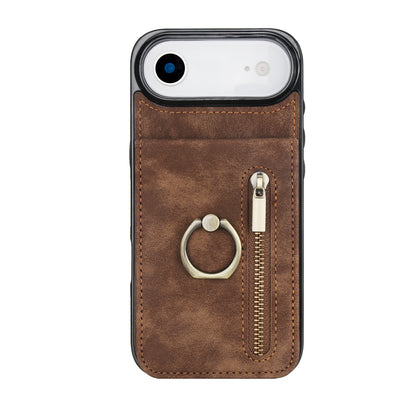 Vintage Suede-Look Flip Wallet Ring Case for iPhone
