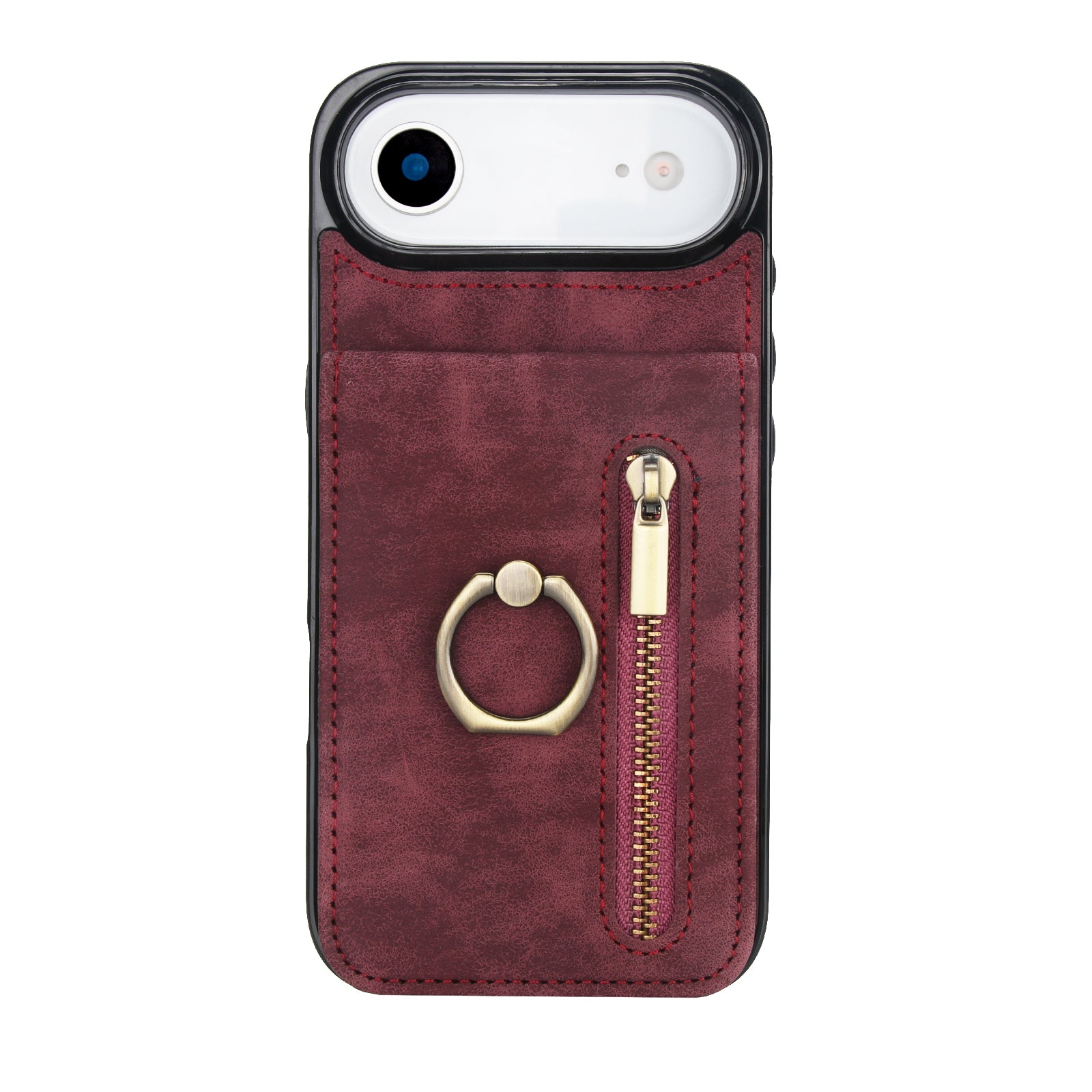 Vintage Suede-Look Flip Wallet Ring Case for iPhone