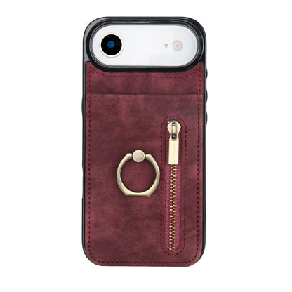 Vintage Suede-Look Flip Wallet Ring Case for iPhone