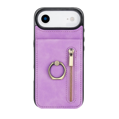 Vintage Suede-Look Flip Wallet Ring Case for iPhone