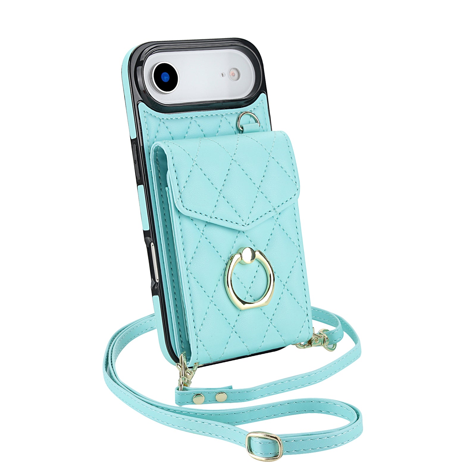 Quilted Leather Crossbody Wallet Case for iPhone
