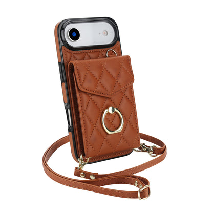 Quilted Leather Crossbody Wallet Case for iPhone