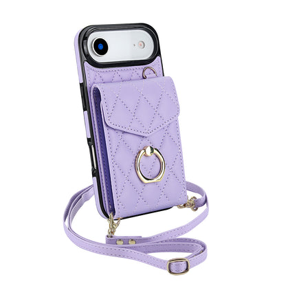 Quilted Leather Crossbody Wallet Case for iPhone