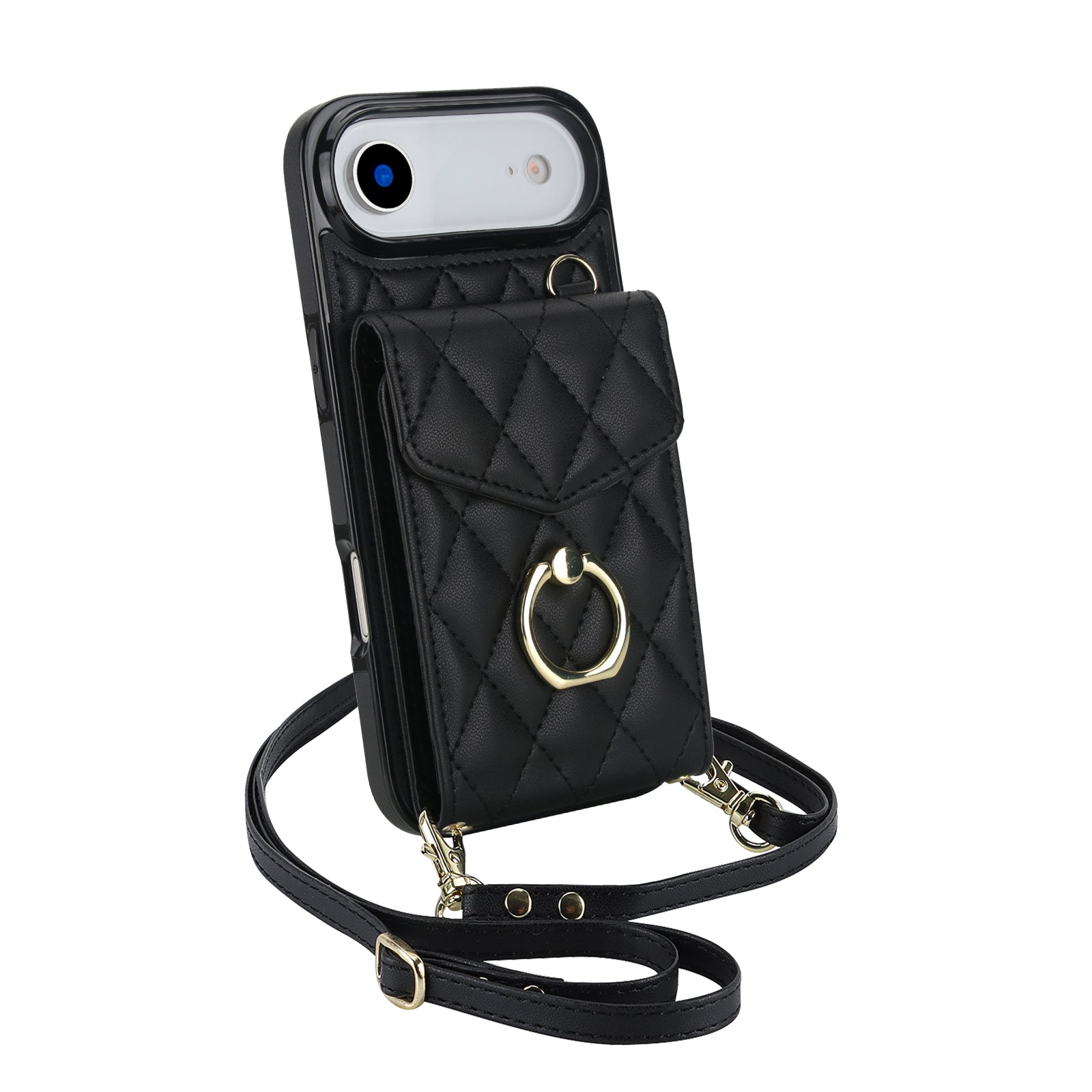 Quilted Leather Crossbody Wallet Case for iPhone