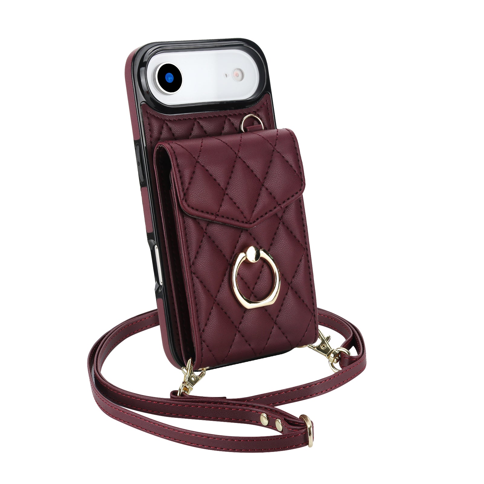 Quilted Leather Crossbody Wallet Case for iPhone