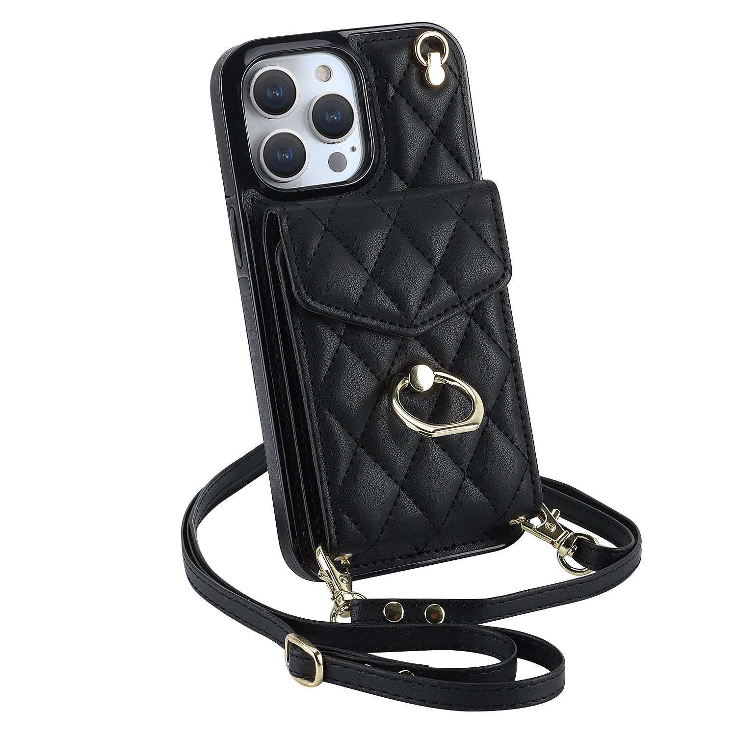 Quilted Leather Crossbody Wallet Case for iPhone
