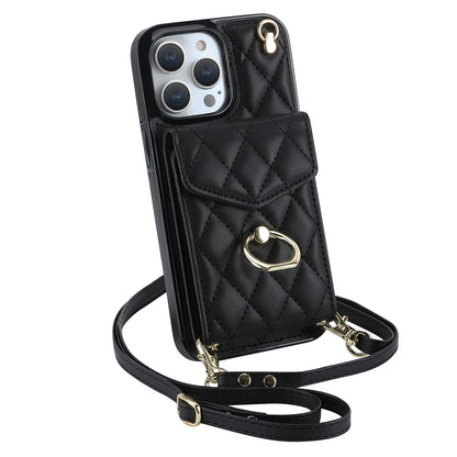 Quilted Leather Crossbody Wallet Case for iPhone