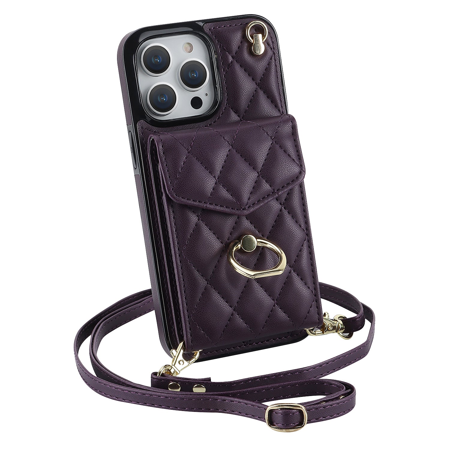 Quilted Leather Crossbody Wallet Case for iPhone